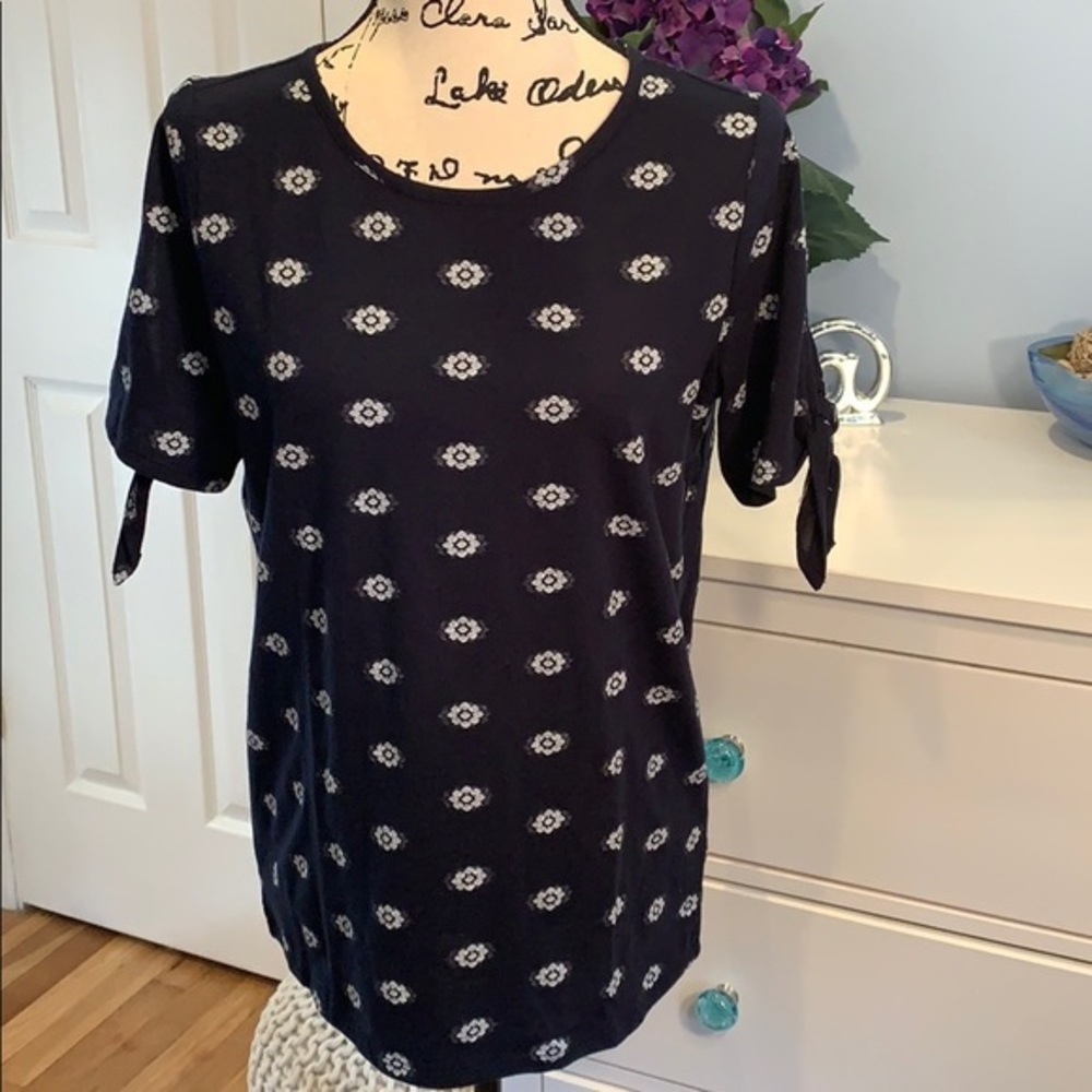 Loft Flower Cotton Blend Top with Tie Sleeves